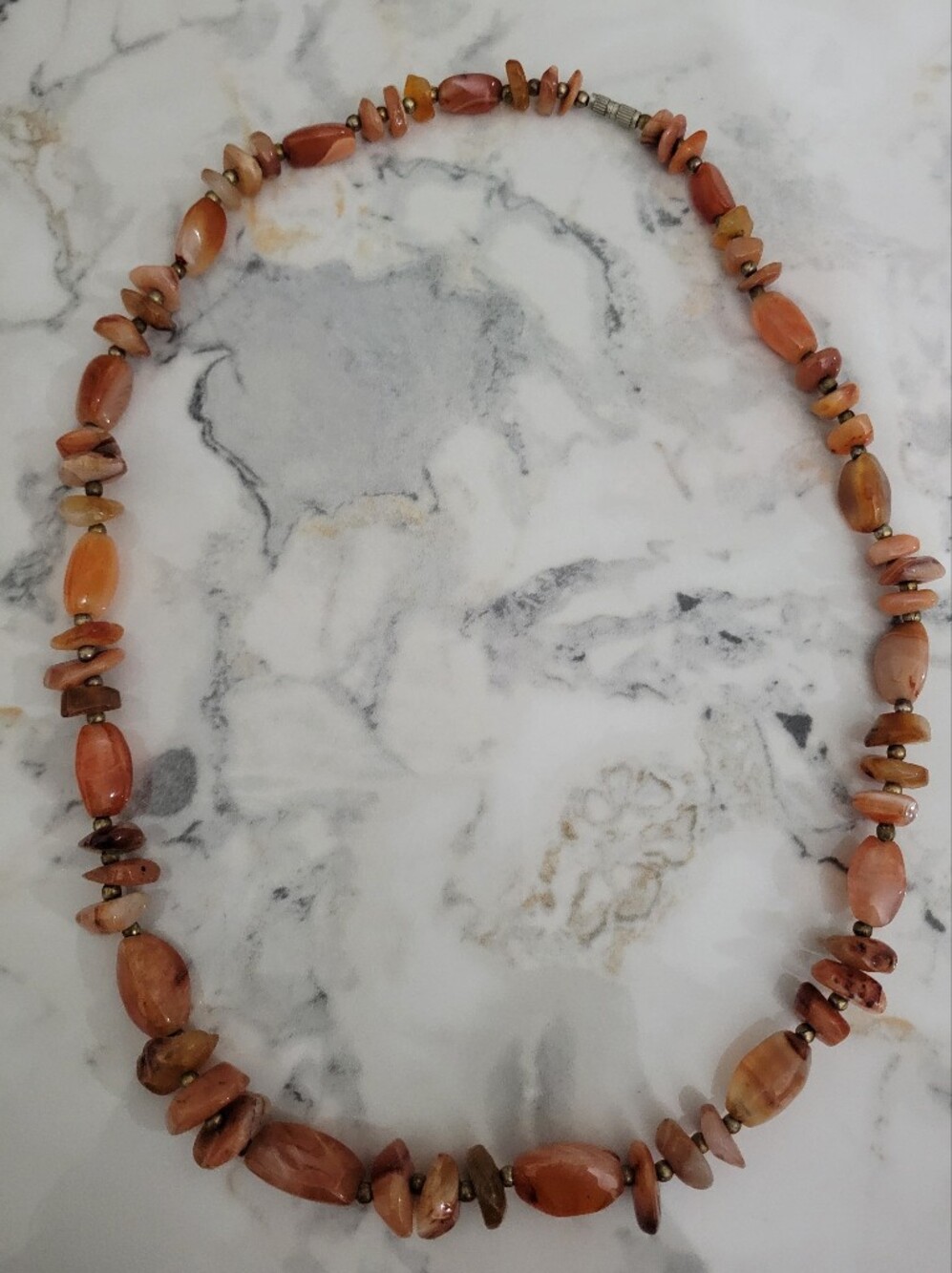 Vintage Carnelian & Agate Natural Stone Beaded Necklace Boho Earth Tone Jewelry